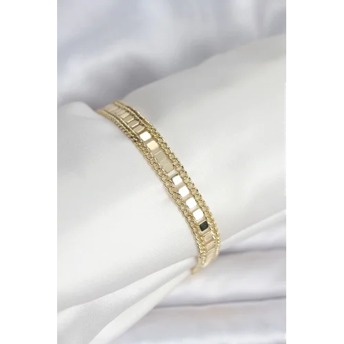 Mey İthalat® 316L Çelik Gold Renk Pullu Zincir Model Kadın Bileklik