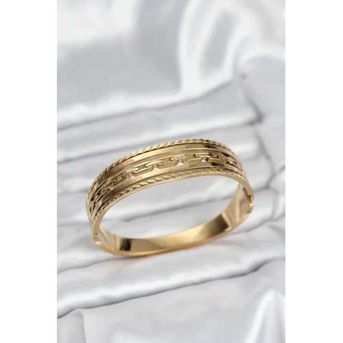 Mey İthalat® 316L Çelik Gold Renk Vintage Model Kadın Kelepçe Bileklik