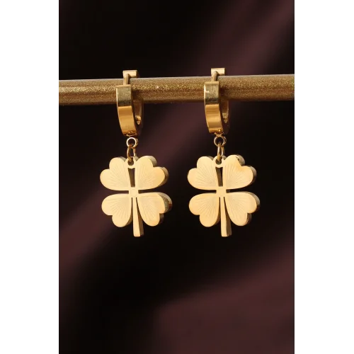 Mey İthalat® 316L Çelik Gold Renk Yonca Küpe