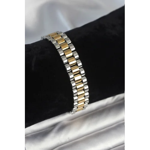 Mey İthalat® 316L Çelik Gold ve Gümüş Renk 12 mm Kalınlık Erkek Bileklik
