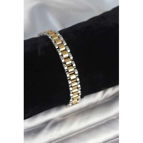 Mey İthalat® 316L Çelik Gold ve Gümüş Renk 9 mm Kalınlık Erkek Bileklik