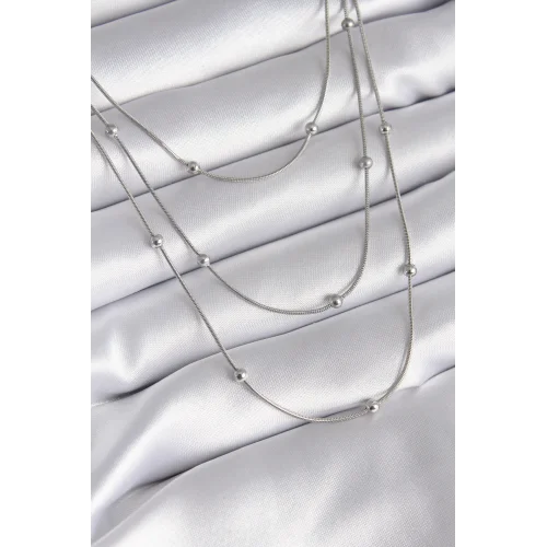 Mey İthalat® 316L Çelik Gümüş Renk 3lü Topçuk Detay Kadın Kolye