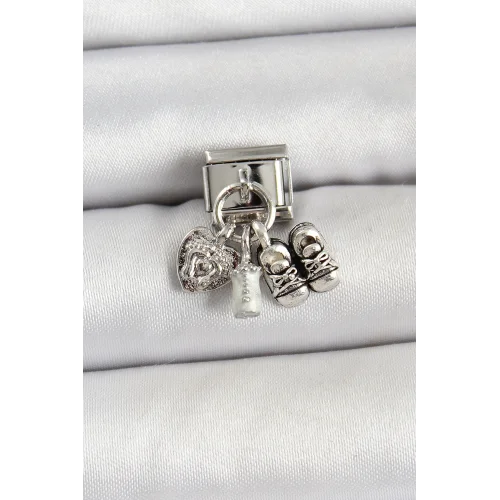 Mey İthalat® 316L Çelik Gümüş Renk Bebek Konsept Nomination Charm
