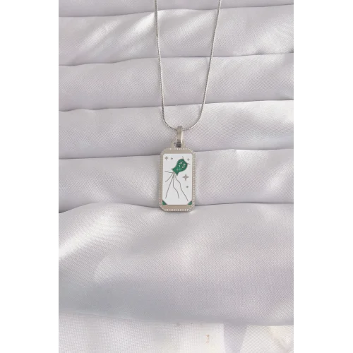 Mey İthalat® 316L Çelik Gümüş Renk Beyaz Mineli Tarot Kolye