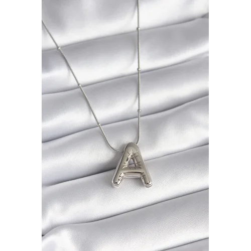 Mey İthalat® 316L Çelik Gümüş Renk Bubble A Harf Model Kadın Kolye