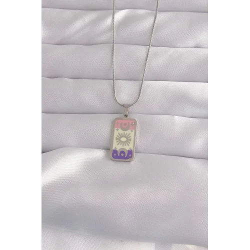 Mey İthalat® 316L Çelik Gümüş Renk Karışık Mineli Ay Figür Tarot Kolye