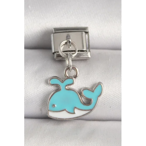 Mey İthalat® 316L Çelik Gümüş Renk Mavi Balina Model Nomination Charm