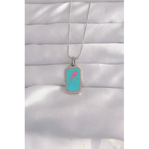 Mey İthalat® 316L Çelik Gümüş Renk Mavi Mineli Tarot Kolye