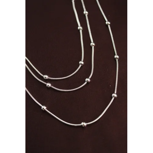 Mey İthalat® 316L Çelik Gümüş Renk Minimal Topçuk Model Çoklu Kolye