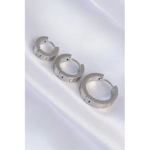 Mey İthalat® 316L Çelik Gümüş Renk Model 3lü Halka Küpe