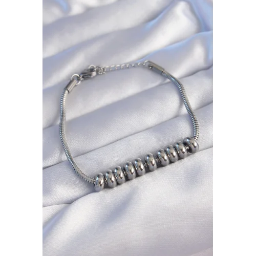 Mey İthalat® 316L Çelik Gümüş Renk Oval Figürlü Bileklik