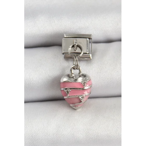 Mey İthalat® 316L Çelik Gümüş Renk Pembe Kalp Model Nomination Charm