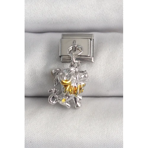 Mey İthalat® 316L Çelik Gümüş Renk Sallantı Aslan Model Nomination Charm