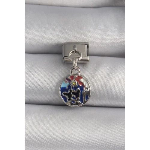Mey İthalat® 316L Çelik Gümüş Renk Sallantı Dünya Model Nomination Charm