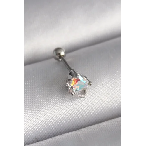 Mey İthalat® 316L Çelik Gümüş Renk Zirkon Taşlı Kalp Tragus Piercing