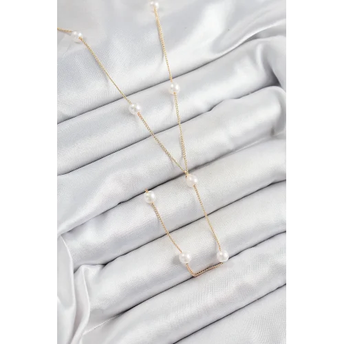 Mey İthalat® Pirinç İnci Figürlü Y Model Gold Renk Kadın Kolye