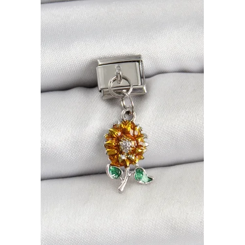 Mey İthalat® 316L Çelik Sallantılı Ayçiçeği Model Gümüş Renk Nomination Charm