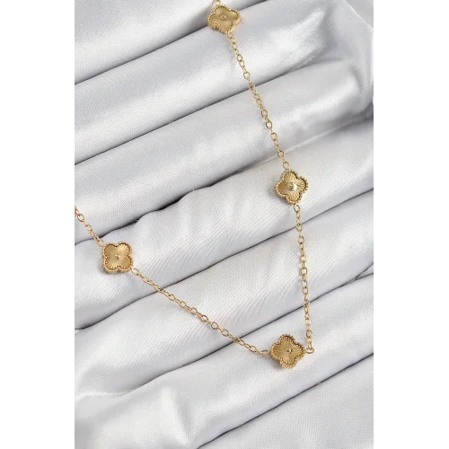 Mey İthalat® 316L Çelik Yonca Model Gold Renk Kadın Kolye