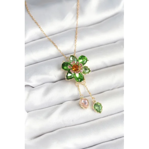 Mey İthalat® 316L Çelik Zincir Gold Renk Çiçek Model Sallantılı Kadın Kolye