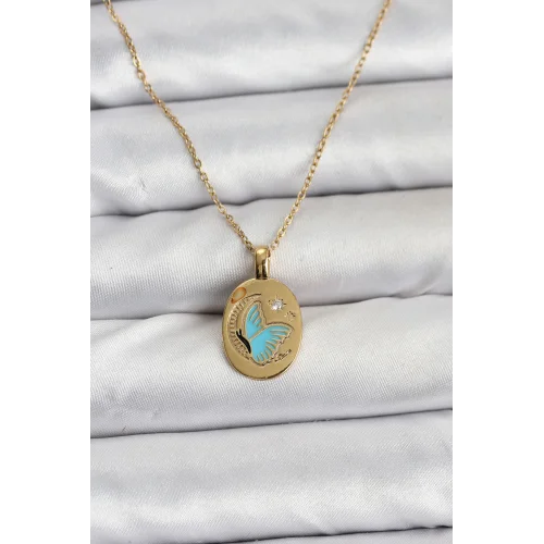 Mey İthalat® 316L Çelik Zincir Gold Renk Kelebek Figür Kadın Kolye