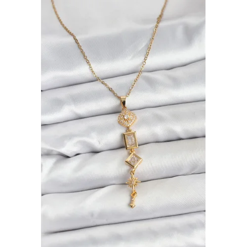 Mey İthalat® 316L Çelik Zincir Gold Renk Kutup Yıldızı Enerji Model Kadın Y Kolye