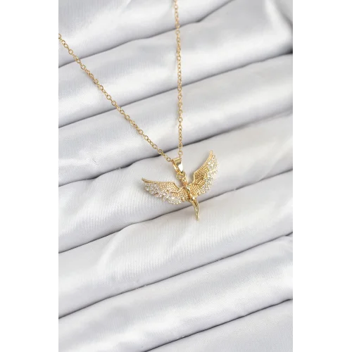 Mey İthalat® 316L Çelik Zincir Gold Renk Melek Model Kadın Kolye