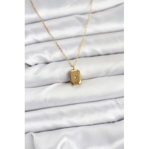 Mey İthalat® 316L Çelik Zincir Gold Renk Minimal Kutup Yıldızı Model Kadın Kolye