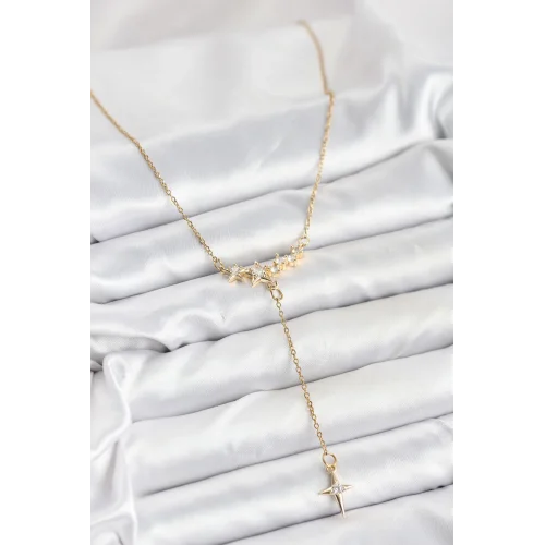 Mey İthalat® 316L Çelik Zincir Gold Renk Yıldız Model Y Kadın Kolye