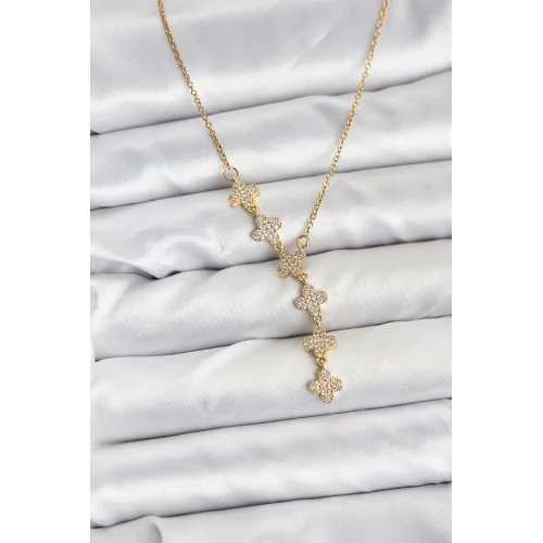 Mey İthalat® 316L Çelik Zincir Gold Renk Yonca Model Kadın Kolye