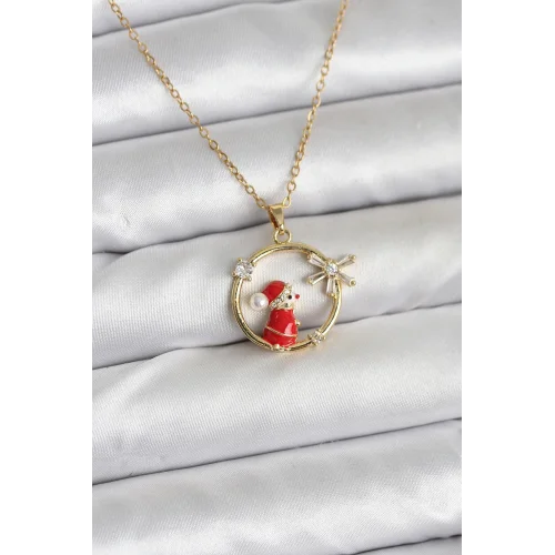 Mey İthalat® 316L Çelik Zincir Gold Zirkon Taşlı Yılbaşı Tema Kadın Kolye