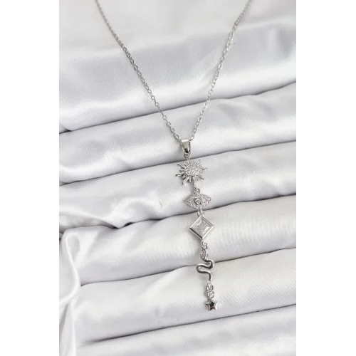 Mey İthalat® 316L Çelik Zincir Gümüş Renk Güneş ve Enerji Model Kadın Y Kolye