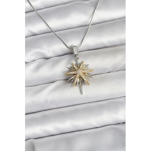 Mey İthalat® 316L Çelik Zincir Gümüş Renk Kutup Yıldızı Model Kadın Kolye