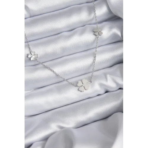 Mey İthalat® 316L Çelik Zincir Gümüş Renk Yonca Model Kadın Kolye