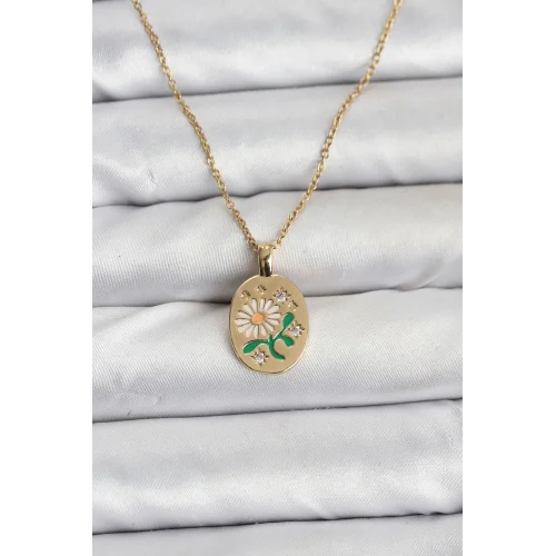 Mey İthalat® 316L Çelik Zincir Papatya Figürlü Kadın Kolye