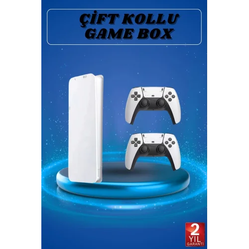 Mey İthalat® 3D Çift Oyun Kollu 4K HD Ekran Nostaljik 20.000 Oyunlu Beyaz Game Box