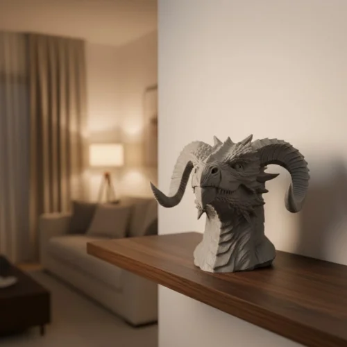 Mey İthalat® 3D Ejderha Başı Heykeli Koleksiyonluk Dekoratif Figür 22x17 cm