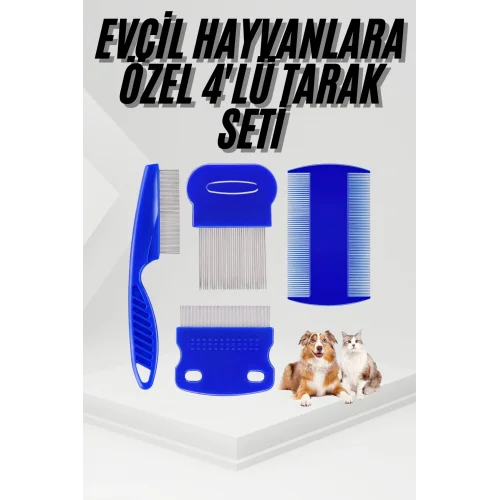 Mey İthalat® 4lü Bit Pire Tarağı Set Kedi Köpek Evcil Hayvan Tüy Toplayıcı Mavi