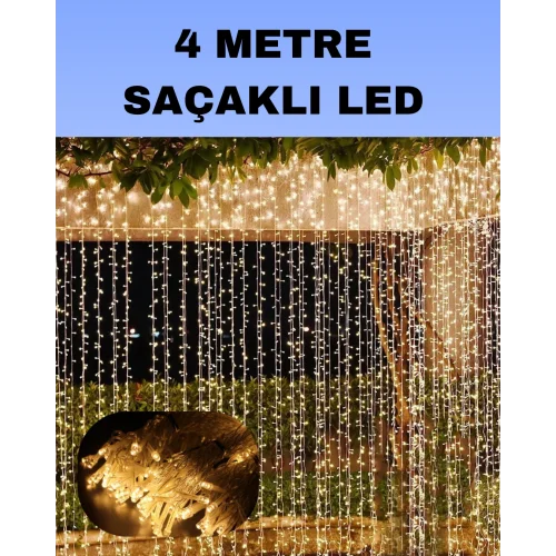 Mey İthalat® 4 Metre Icicle Şelale Led Perde Işık Sarı Aydınlatma