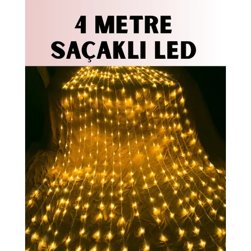 Mey İthalat® 4 Metre Icicle Şelale Led Yılbaşı Perde Işık Sıcak Ambiyans
