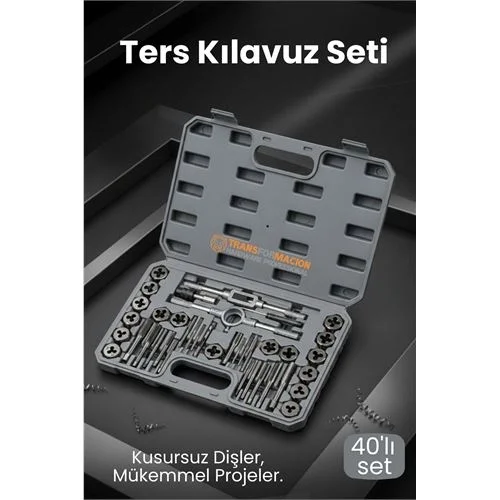 Mey İthalat® 40 Parça Profesyonel Metrik Ters Kılavuz ve Pafta Seti - Hassas Diş Açma ve Onarım Takımı