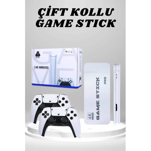 Mey İthalat® 4K HD Görüntü Kaliteli Retro Game Stick 20000 Oyunlu Çift Kollu Beyaz Game Stick