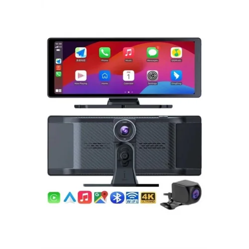Mey İthalat® 4K Ultra Araç İçi Ön ve Arka Kameralı Ekran HD 2 Kameralı Torpido Üstü Araç Multimedya