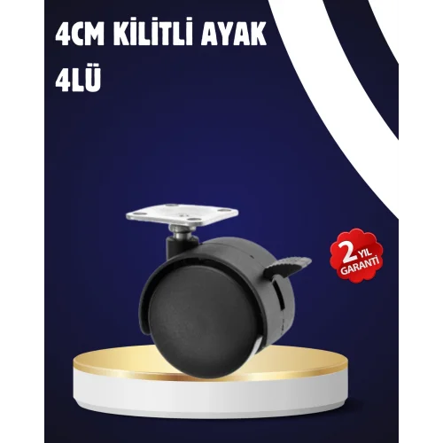 Mey İthalat® 4’lü Kilitli Tekerlek Ayak 4 cm Sessiz ve Dayanıklı