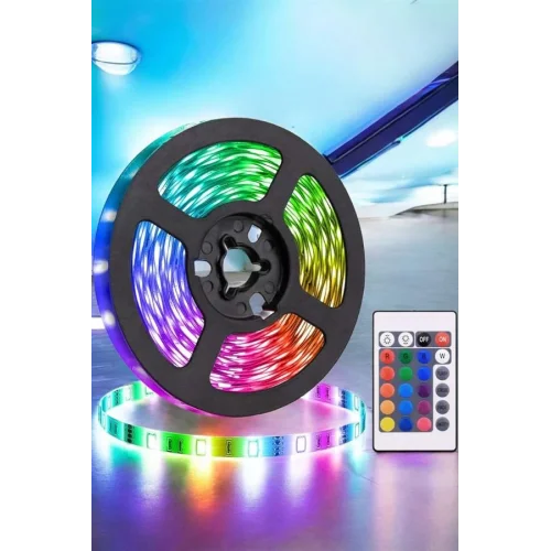 Mey İthalat® 5 Metre Şerit Led RGB Işıklı Kumandalı Güç Adaptörü Her Ortama Uygun
