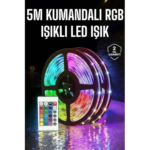 Mey İthalat® 5 Metre Şerit Led RGB Işıklı Kumandalı Güç Adaptörü Her Ortama Uygun