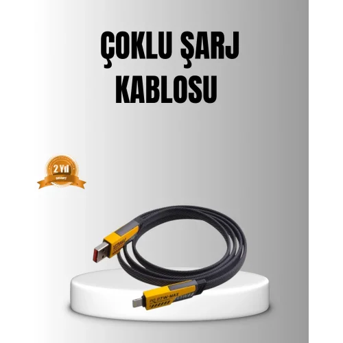Mey İthalat® 65W 4’ü 1 Arada Örgülü Hızlı Şarj Kablosu USB-C USB-A Çoklu Şarj Dayanıklı