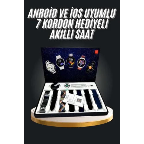 Mey İthalat® 7 Kordonlu Akıllı Saat Siyah Kasa Dokunmatik Ekran Uyku ve Sağlık Takibi