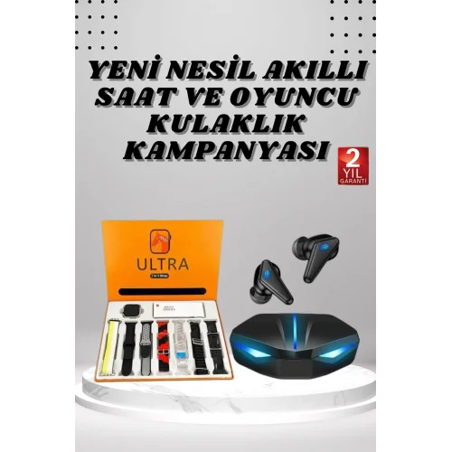 Mey İthalat® 7 Kordonlu Akıllı Saat Ve Oyuncu Kulaklığı ANC Özelliği Kulak İçi Mikrofonlu Sesli Görüşme