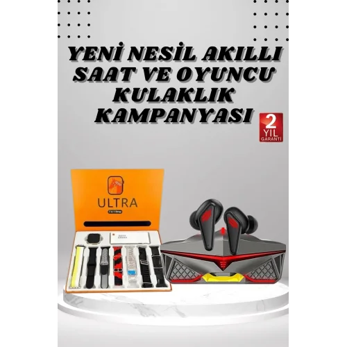 Mey İthalat® 7 Kordonlu Akıllı Saat Ve Oyuncu Kulaklığı Bluetooth Bağlantılı Android ve İOS Uyumlu