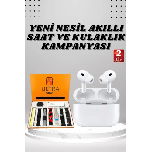 Mey İthalat® 7 Kordonlu Akıllı Saat Ve Yeni Nesil Kulaklık Dokunmatik Ekran Android ve İOS Uyumlu